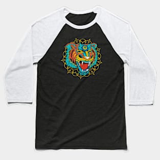 Huichol Style Tiger Head Baseball T-Shirt